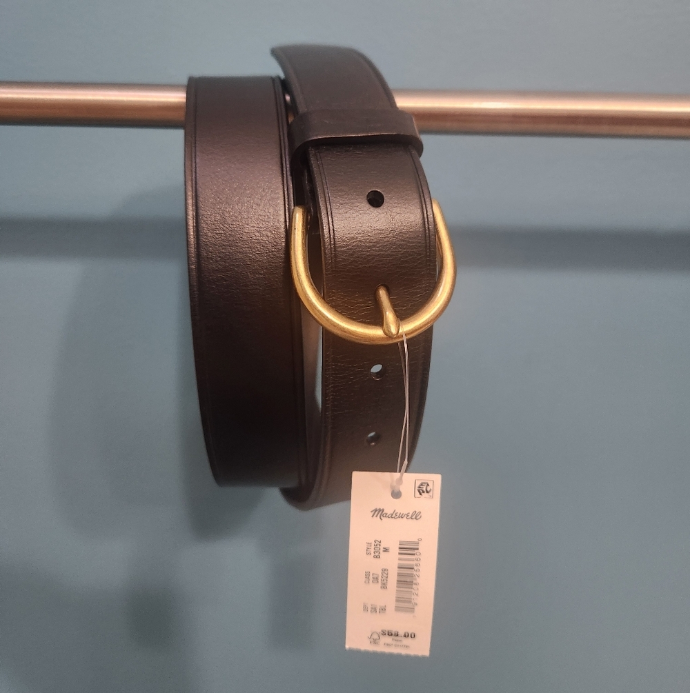 Madewell Black Leather Belt with Gold Buckle